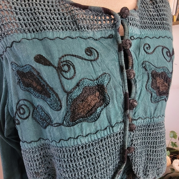 Libaas Teal Embroidered Maxi Dress with Jacket Sz L - Picture 4 of 10